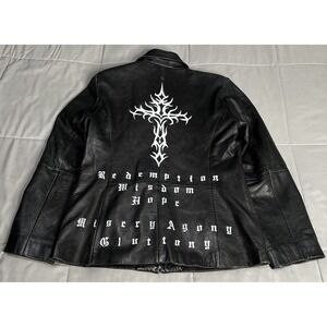 Leather Jacket Women Size Large Cross Crosses God Casual Corner Goth Y2K Cyber